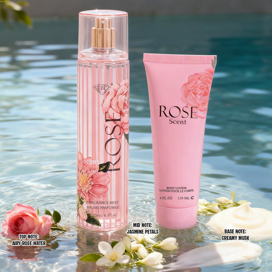 Rose Scent Fragrance Mist & Body Lotion Gift Set For Women - 2 Piece Set