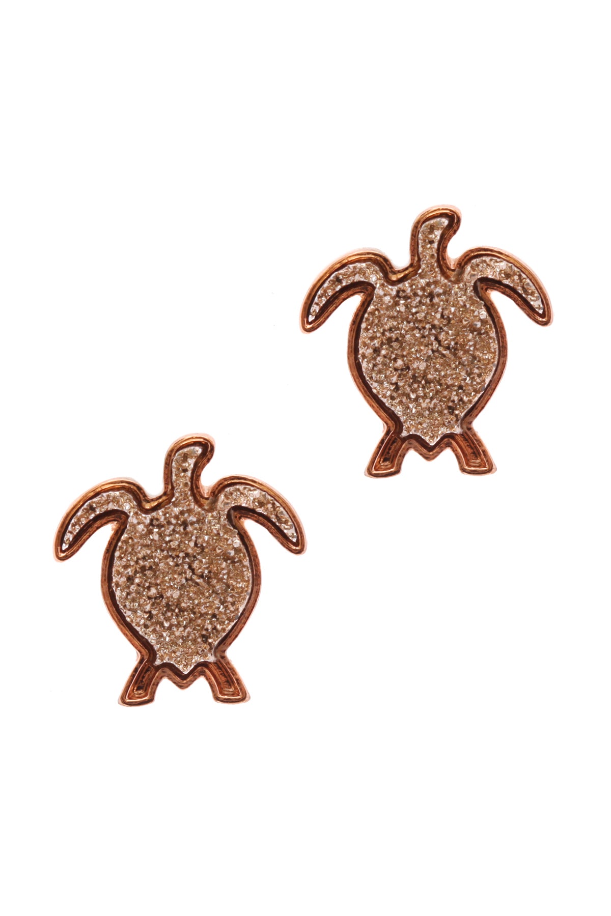 Druzy Metal Sealife Turtle Post Earrings Rose Gold