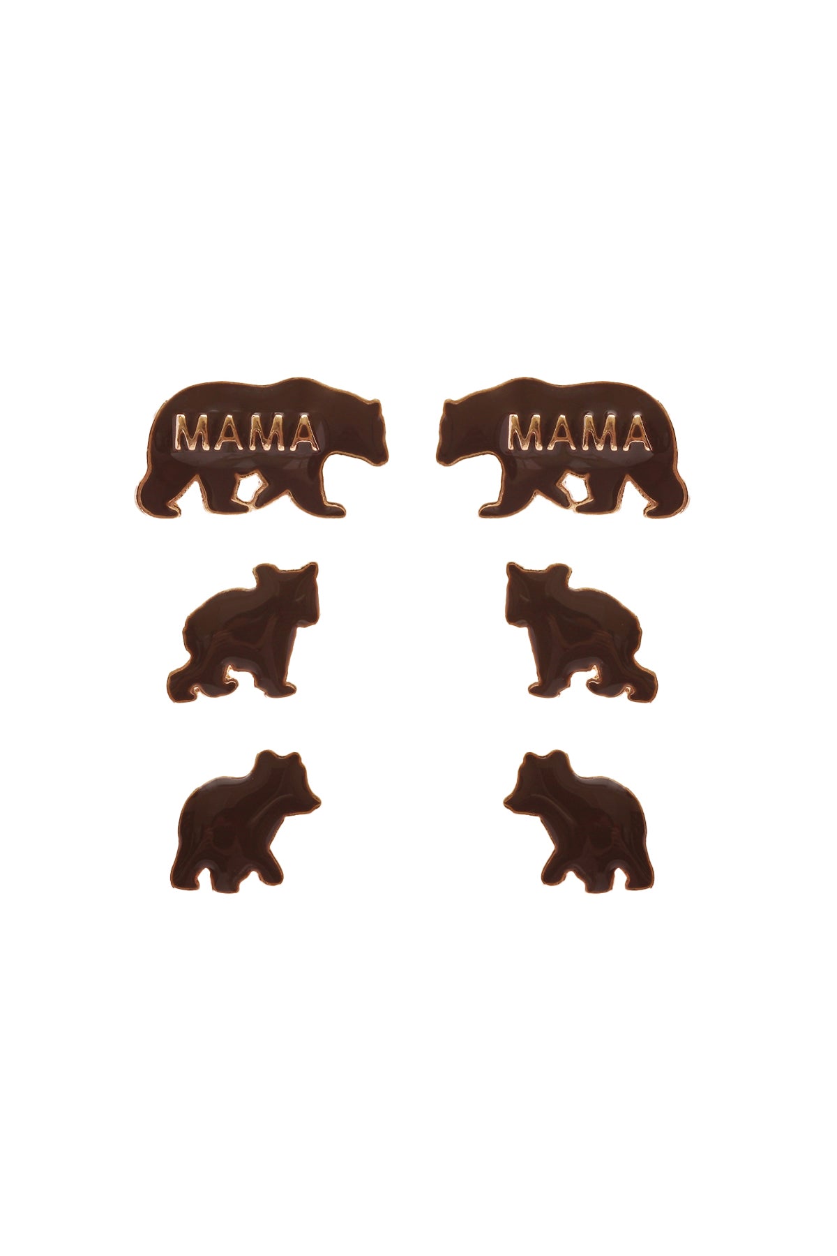 Metal Epoxy Bear Pair Post Earrings Gold Brown