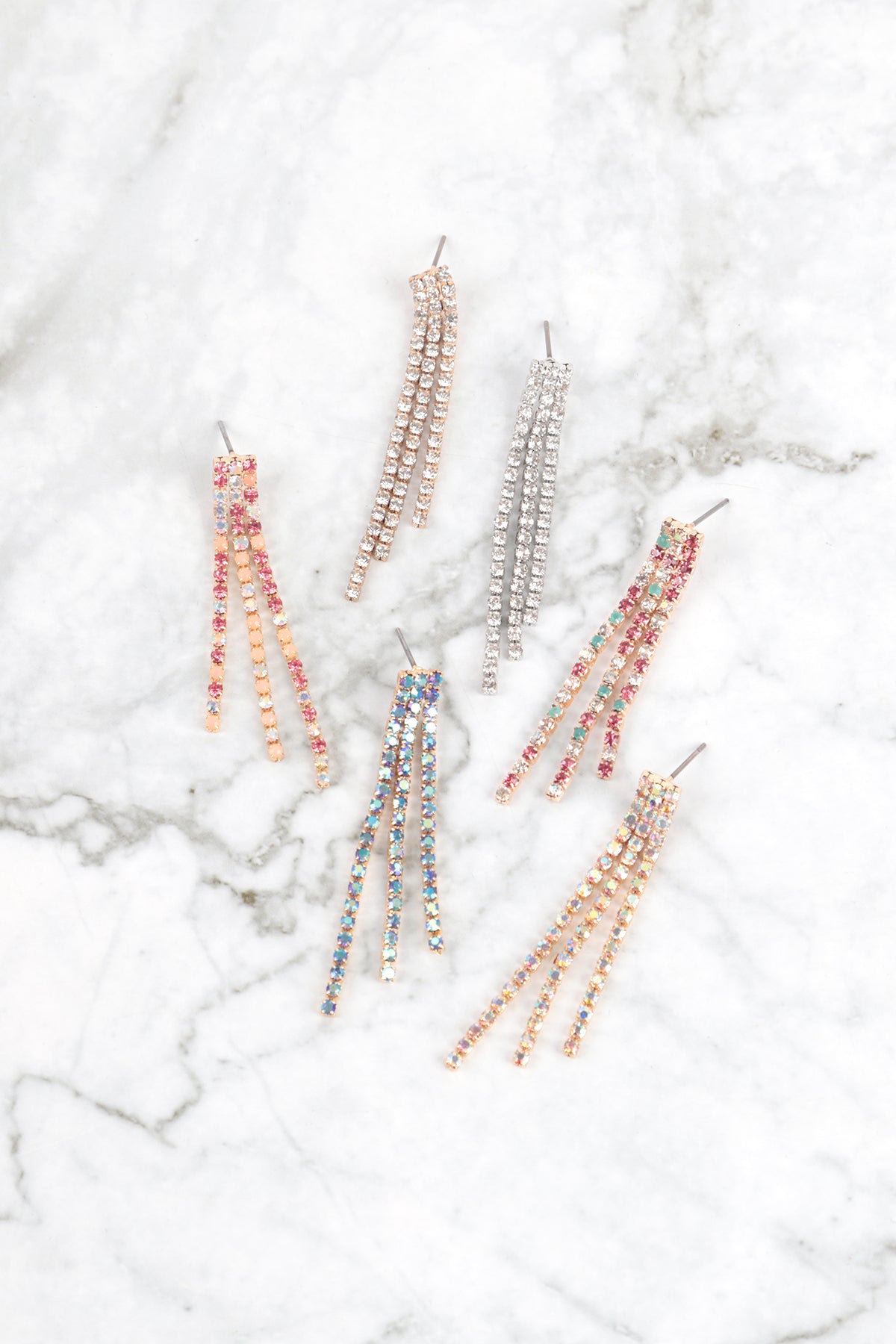 Rhinestone Line Fringe Drop Earrings Gold Crystal