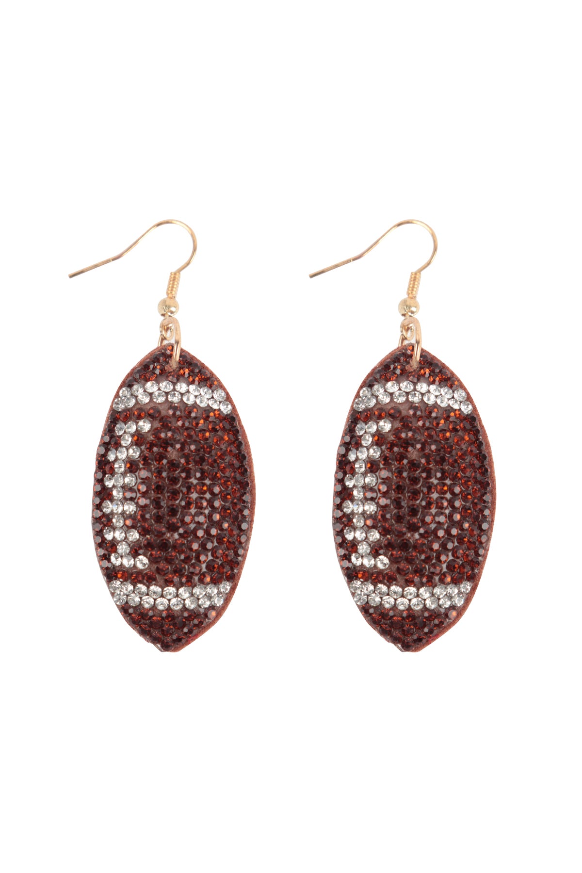 Football Rhinestone Fish Hook Earrings Brown