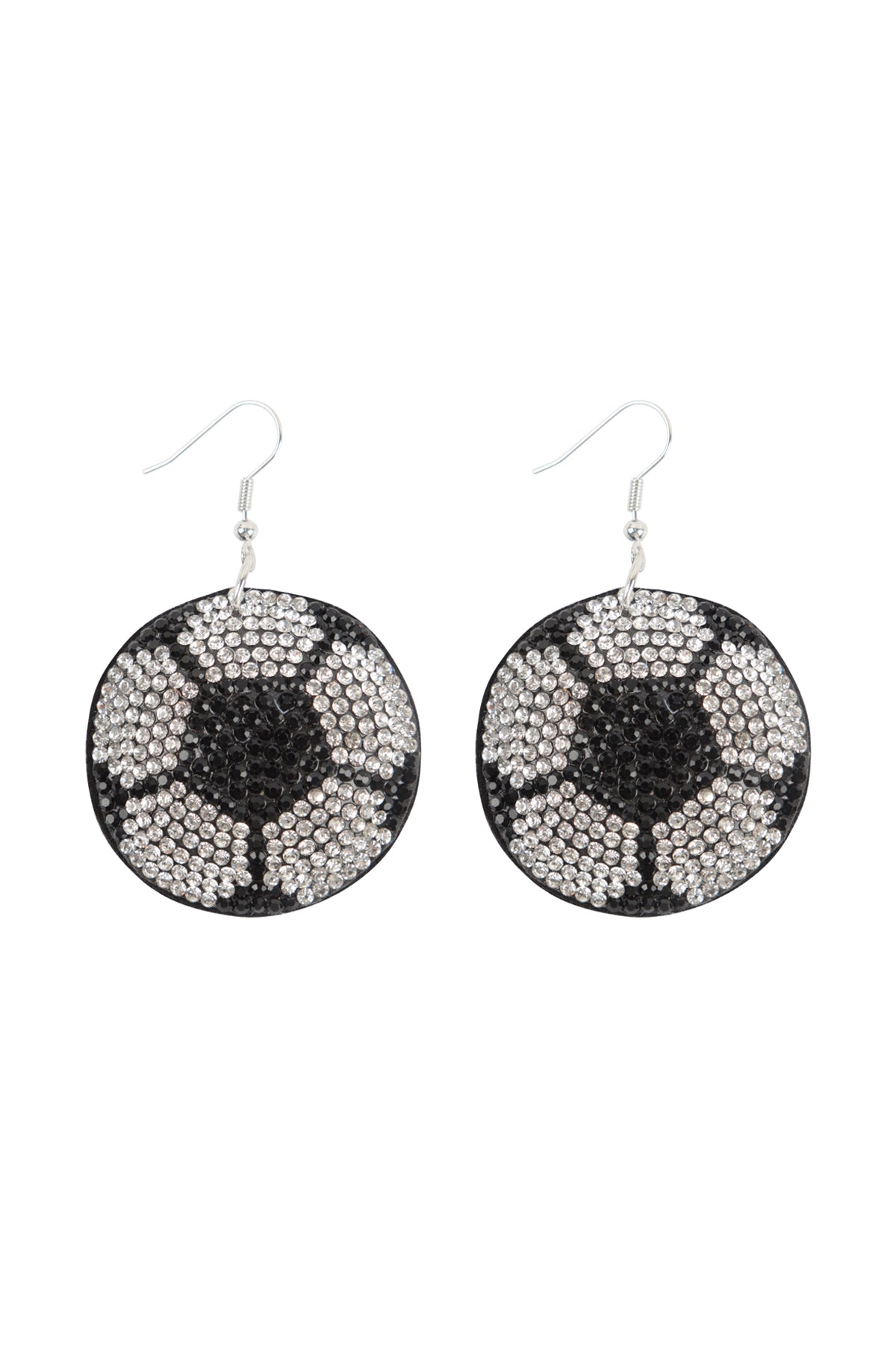 Soccerball Rhinestone Fish Hook Earrings Black