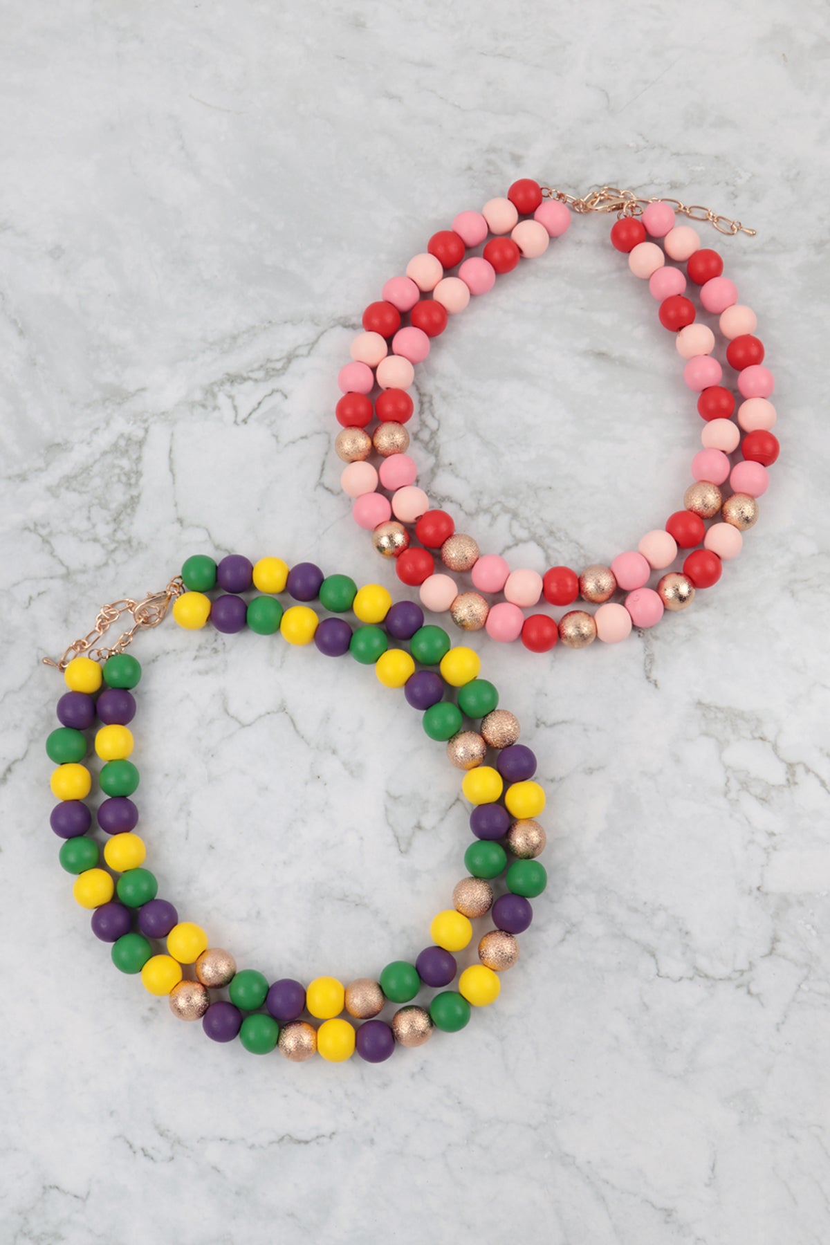 Wood, CCB 2 Line Beaded Necklace