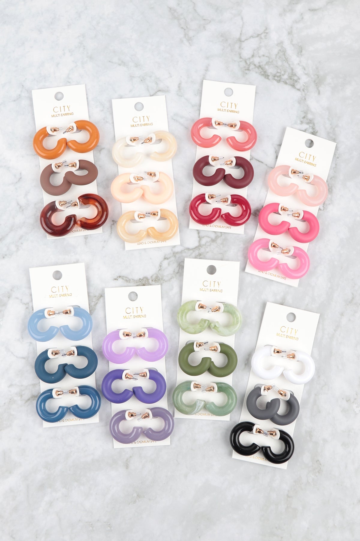 Resin Mixed Materials Tubular Hoop Earring Set