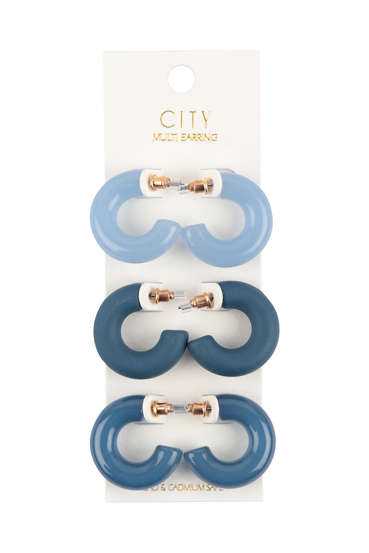 Resin Mixed Materials Tubular Hoop Earring Set Navy
