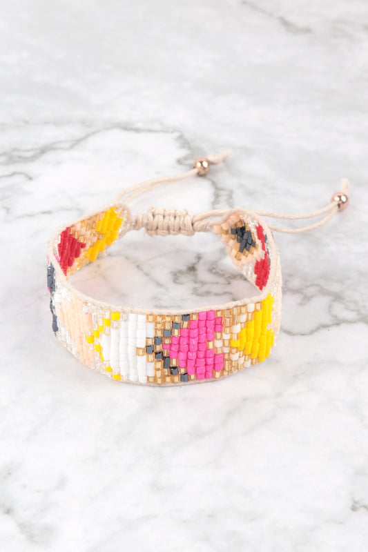 Heart Seed Bead Pull Tie Bracelet