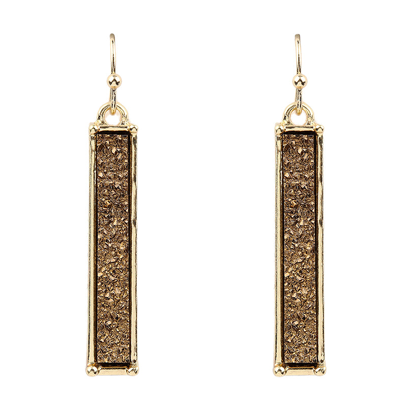 Metal Bar Druzy Fish Hook Drop Earrings Brown