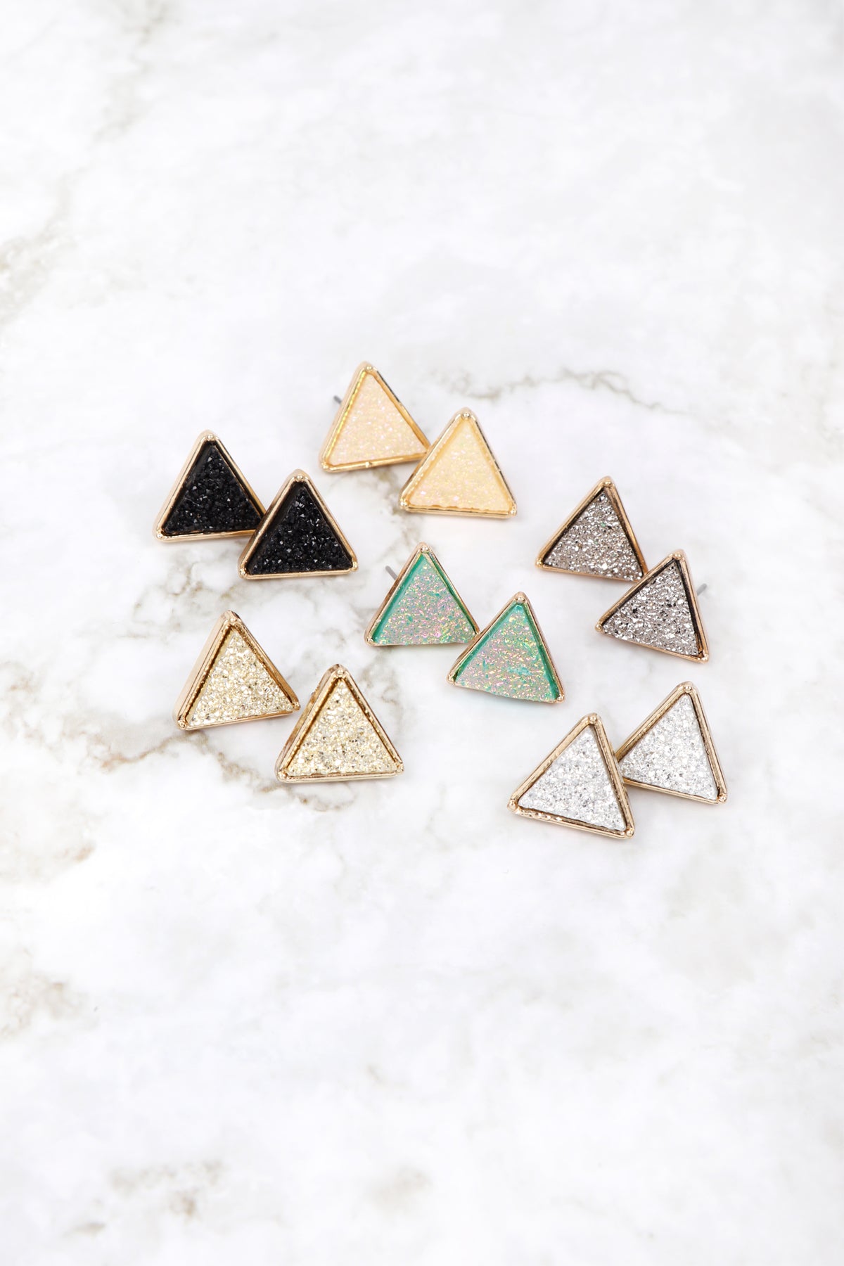Druzy Triangle Post Earrings /6Pcs