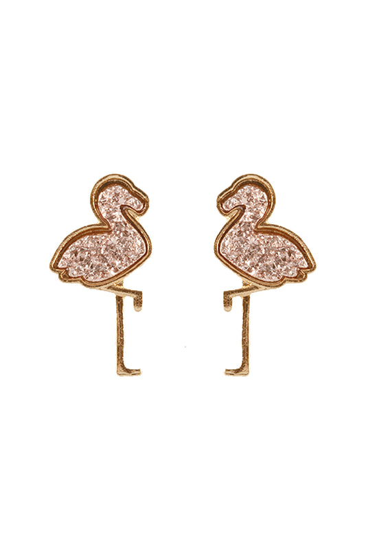 Metal Druzy Flamingo Post Earrings