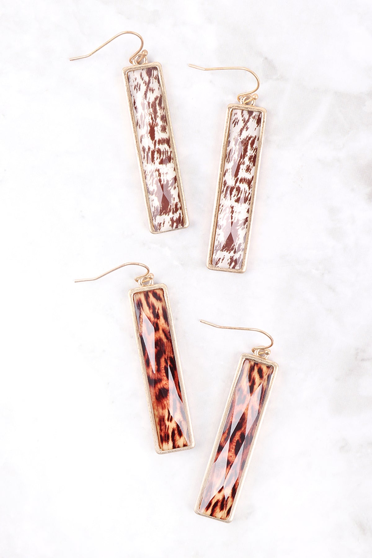 Epoxy Leopard Print Bar Drop Earrings