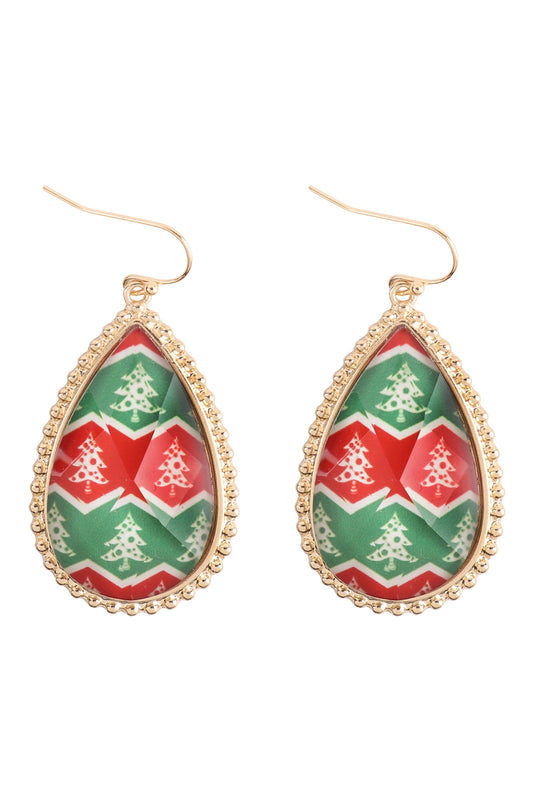 Christmas Tree Epoxy Teardrop Fish Hook Earrings