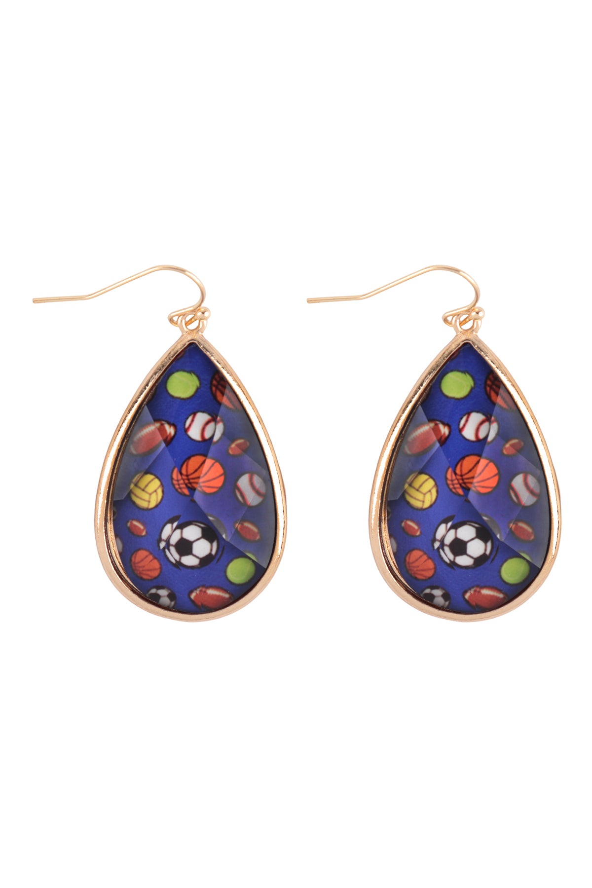 Sports Teardrop Epoxy Fish Hook Earrings Gold Multicolor