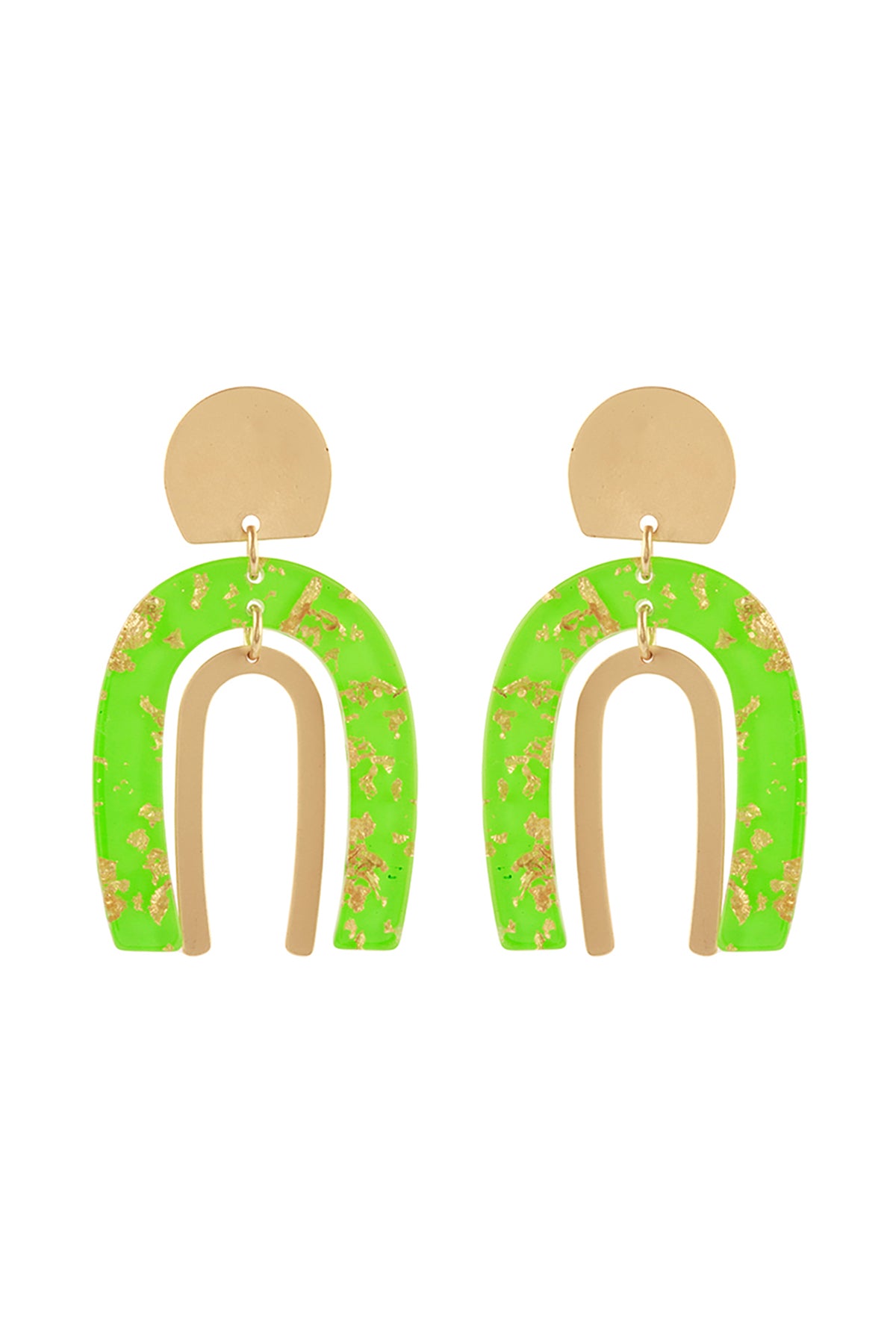 Acetate Metal Flake Arc Geometric Post Earring Green
