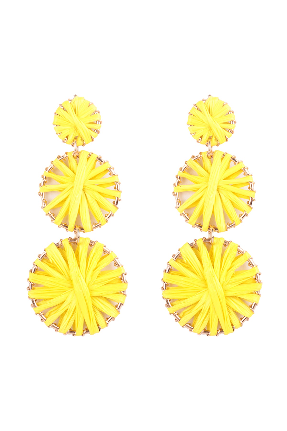 Raffia Round Drop Link Earrings Yellow