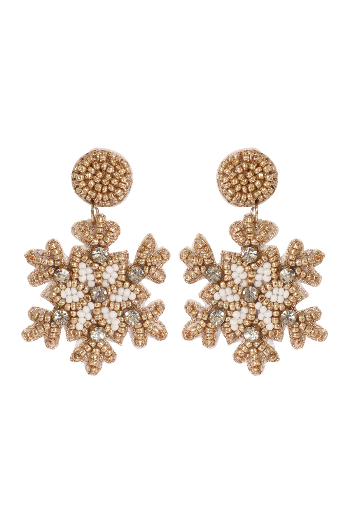 Christmas Snowflake Seed Bead Drop Earrings Gold