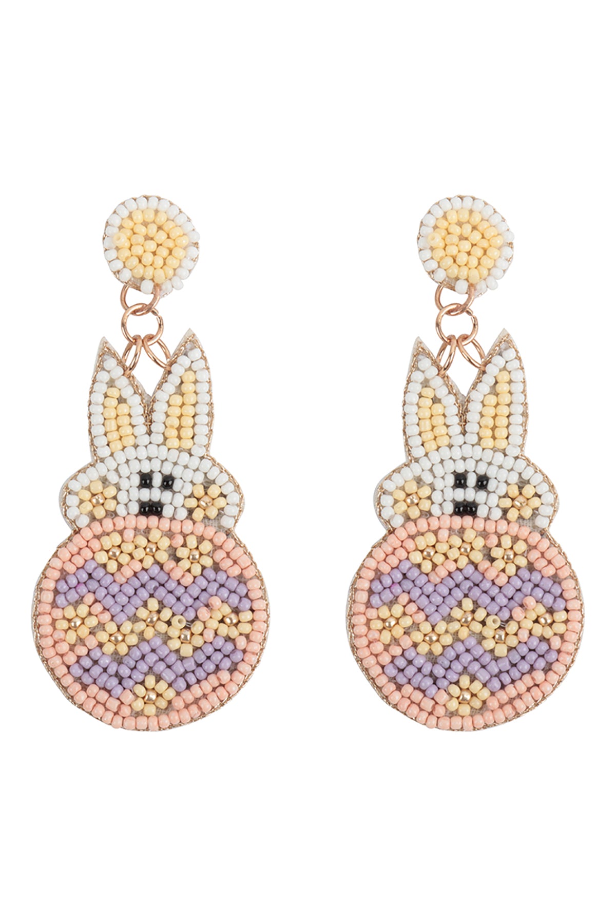 Easter Rabbit And Egg Seed Bead Drop Earrings White Multicolor