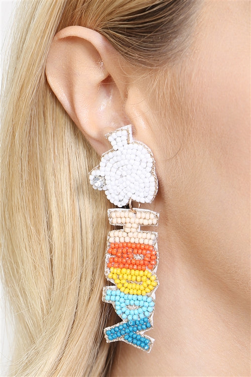 Happy Easter Seed Bead Drop Earrings Multicolor