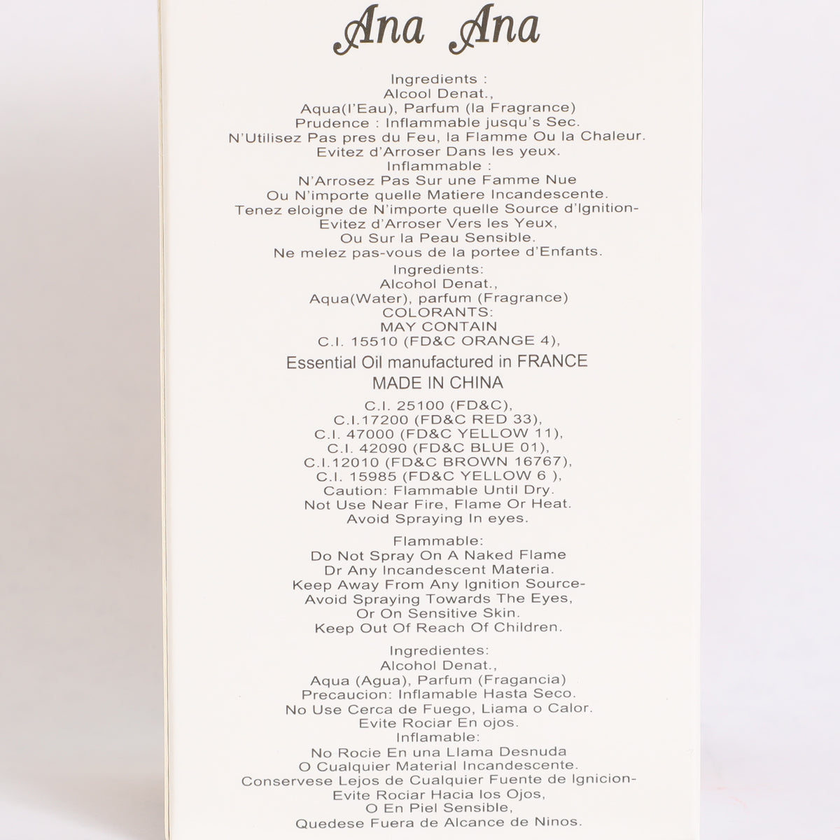 Ana Ana Spray Perfume Eau De Parfum For Women - 100ML/3.4 FL.OZ