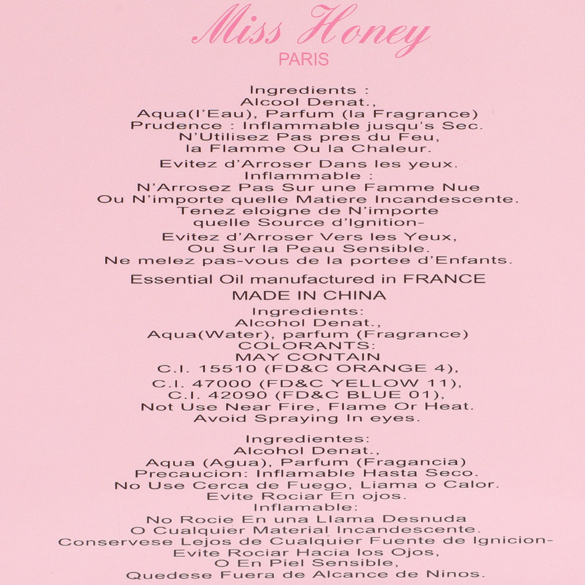 Miss Honey Paris Spray Perfume Eau De Parfum For Women - 100ML/3.4 FL.OZ
