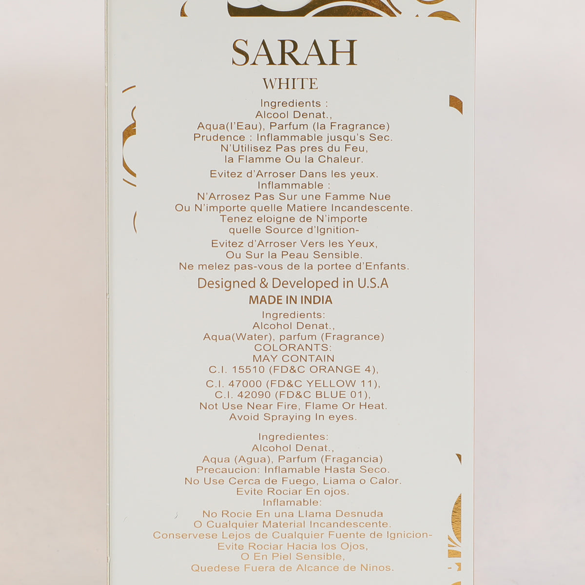 Sarah White Spray Perfume Eau De Parfum For Women - 100ML/3.4 FL.OZ.