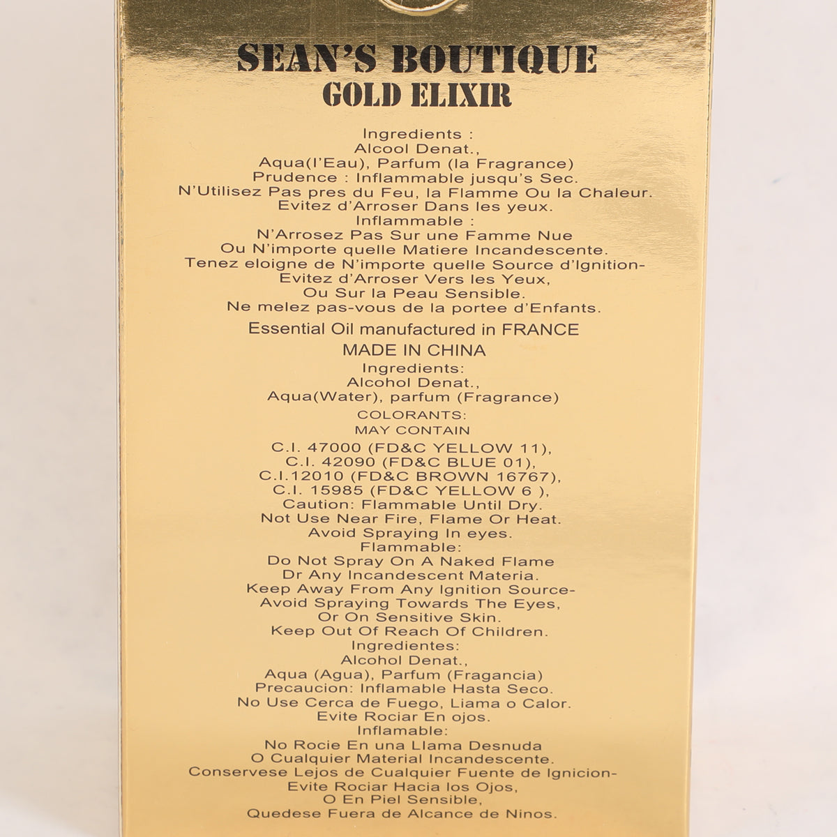Sean's Boutique Gold Elizir Spray Perfume Eau De Parfum For Men - 100ML/3.4FL.OZ.