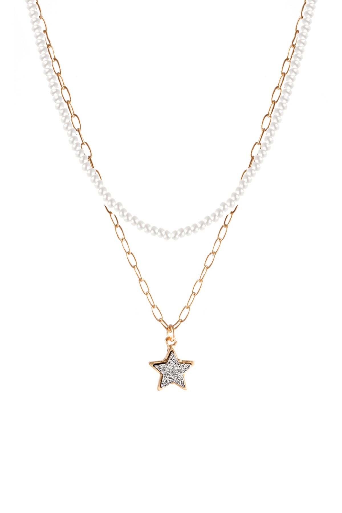 Druzy Glass Bead Star Link Pendant Necklace