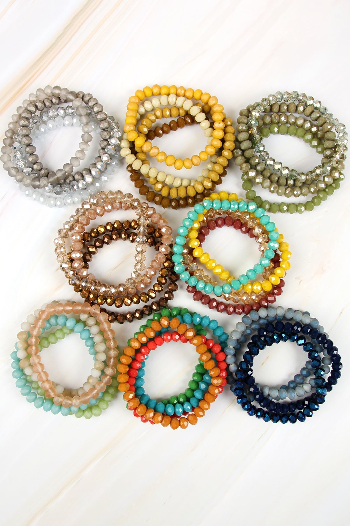 4 Line Glass Beads Stretch Bracelet