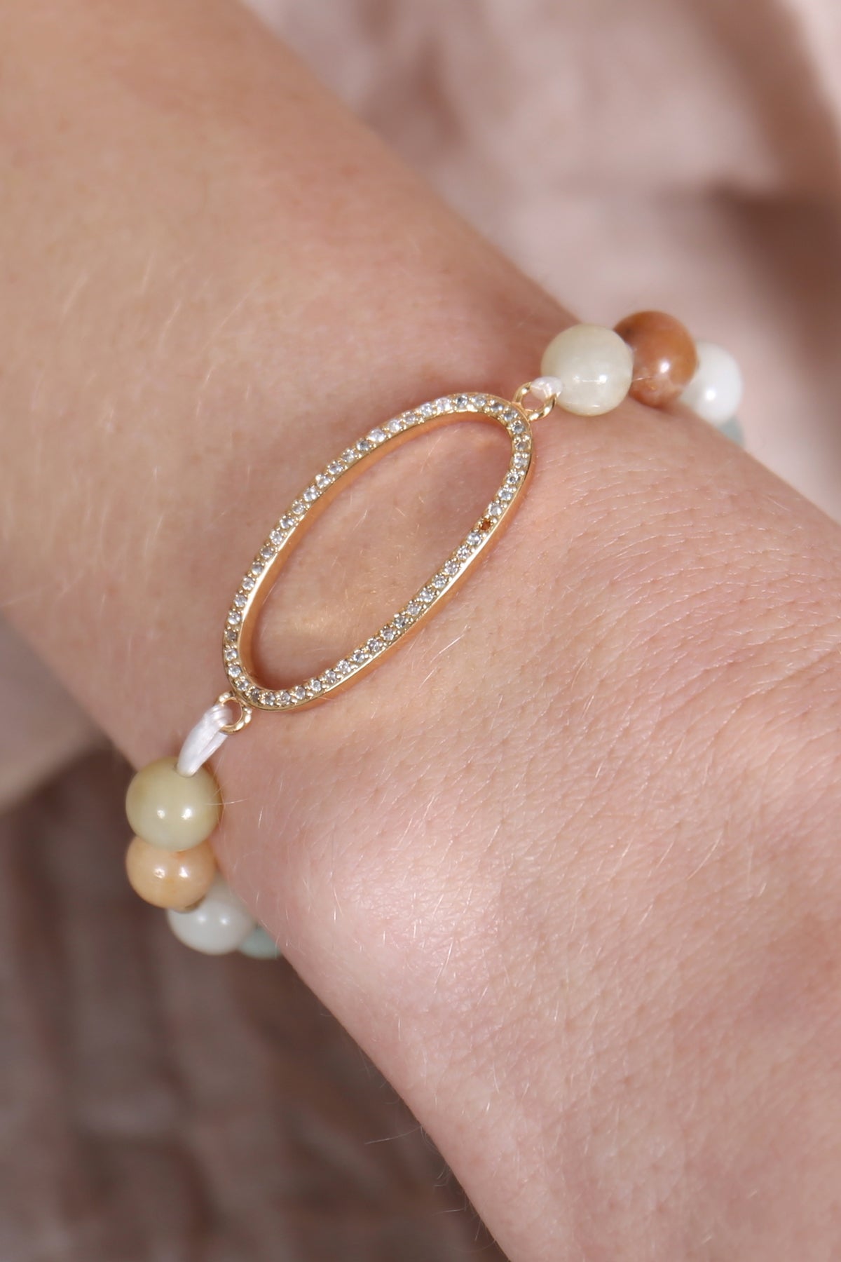 Amazonite Open Oval with Natural Stone Beads Bracelet
