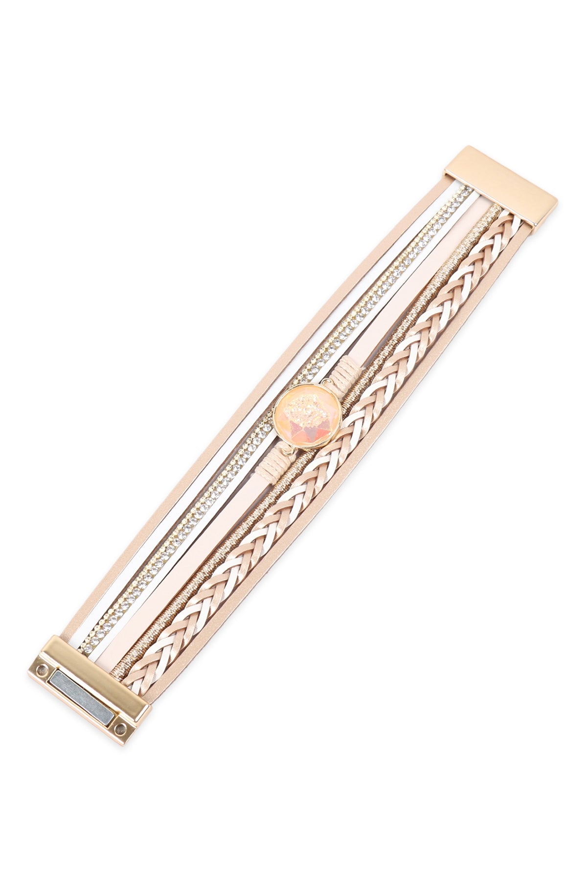 Leather Wrap with Crystal Charm Magnetic Lock Bracelet