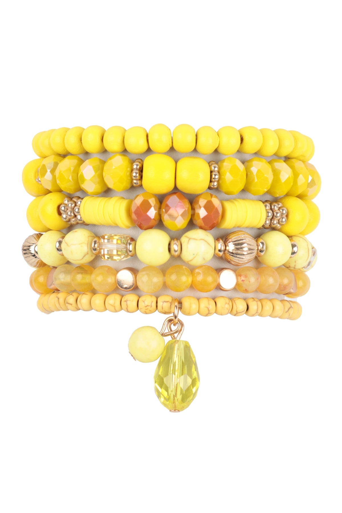Mix Beads Natural Stone Wood Charm Stretch Bracelet