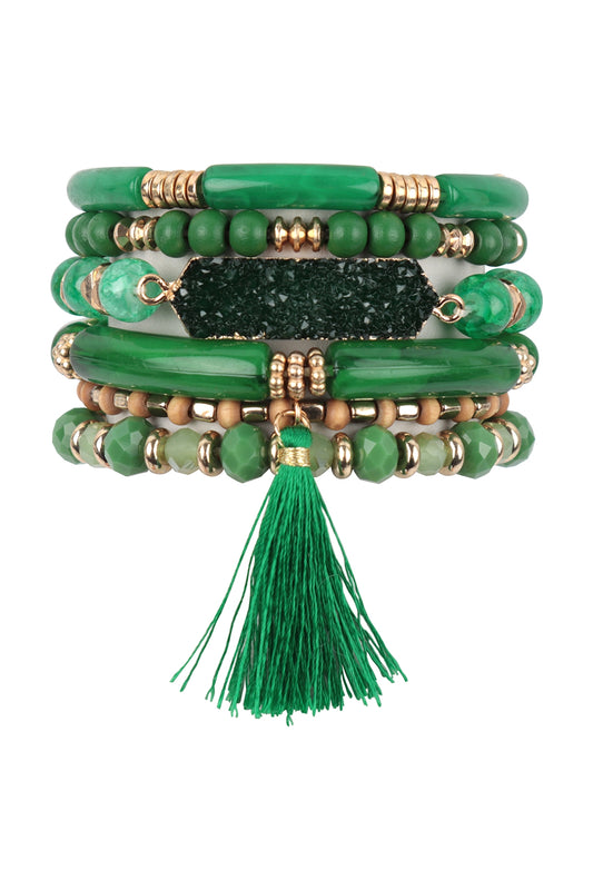 Charm Mix Beads Tubular Druzy w/ Tassel Versatile Bracelet