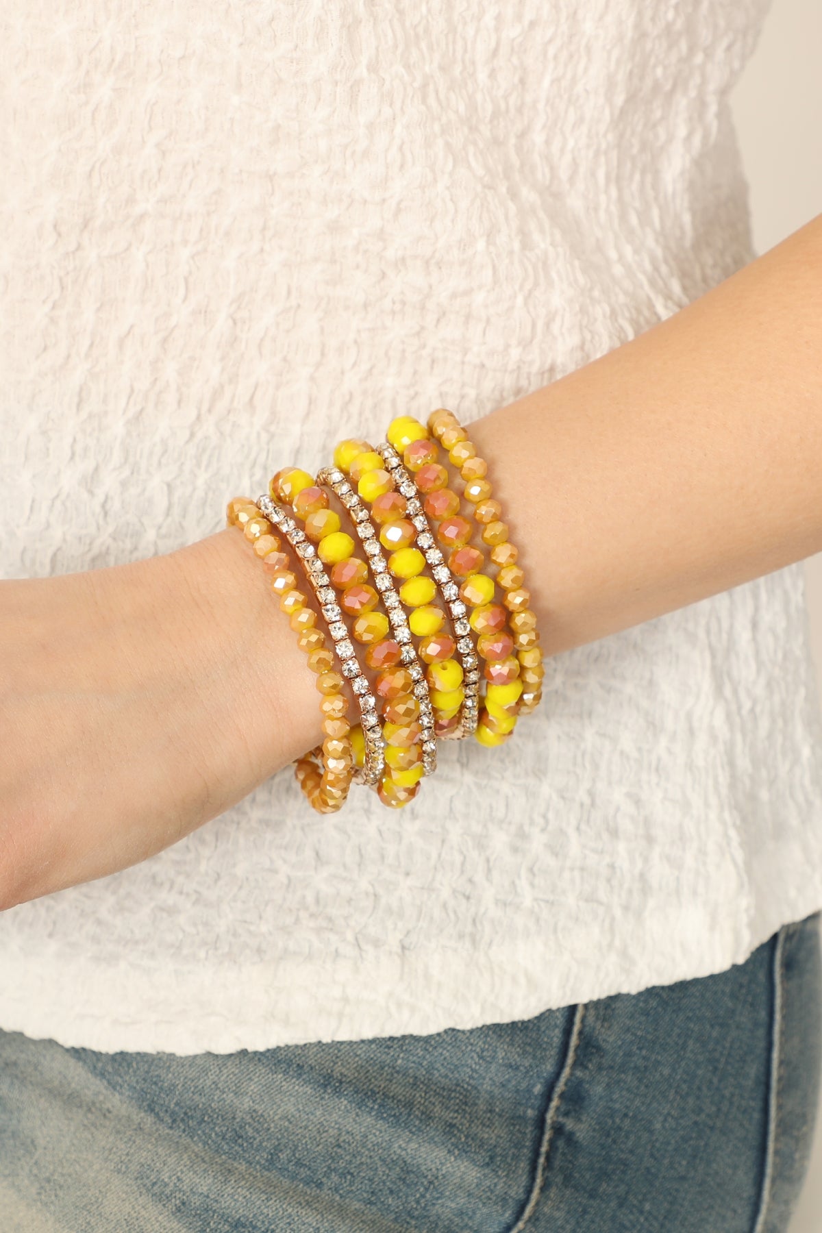 Rondelle, Rhinestone Beads Stackable Bracelet Set
