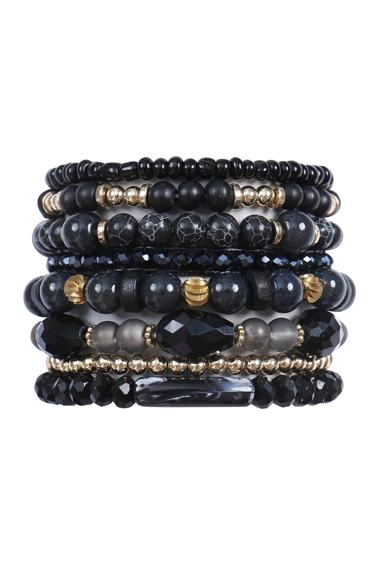 Charm Mix Beads Natural Stone Wood Layered Stackable Versatile Bracelet Set