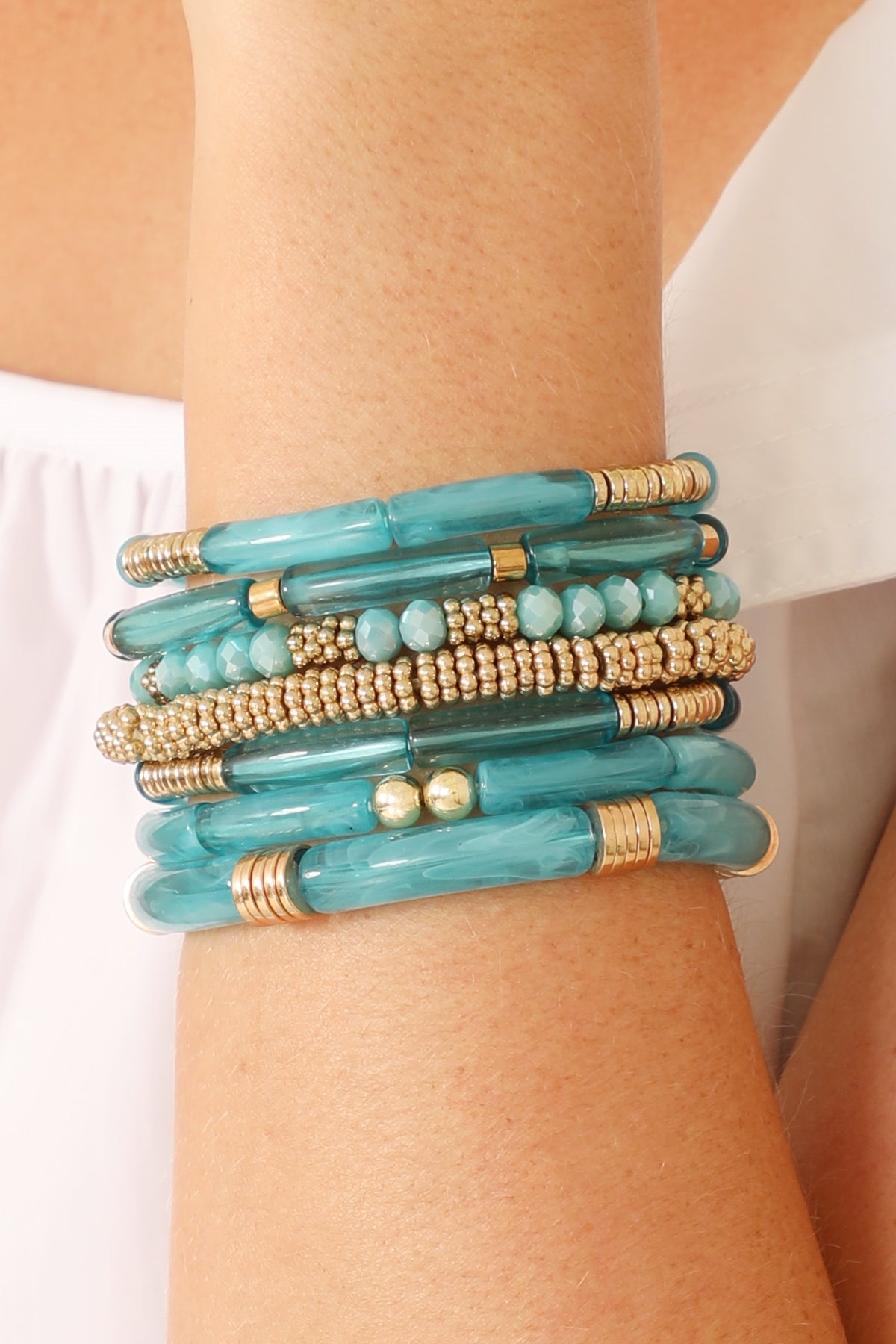 Mix Beads, Tubular, CCB, Rondelle Stretch Stackable Bracelet