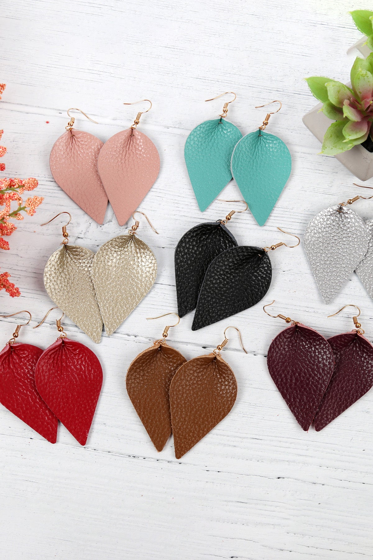 Teardrop Shape Pinched Leather Earrings /6PAIRS
