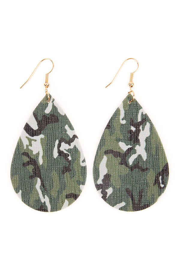 Camouflage Teardrop Leather Earring