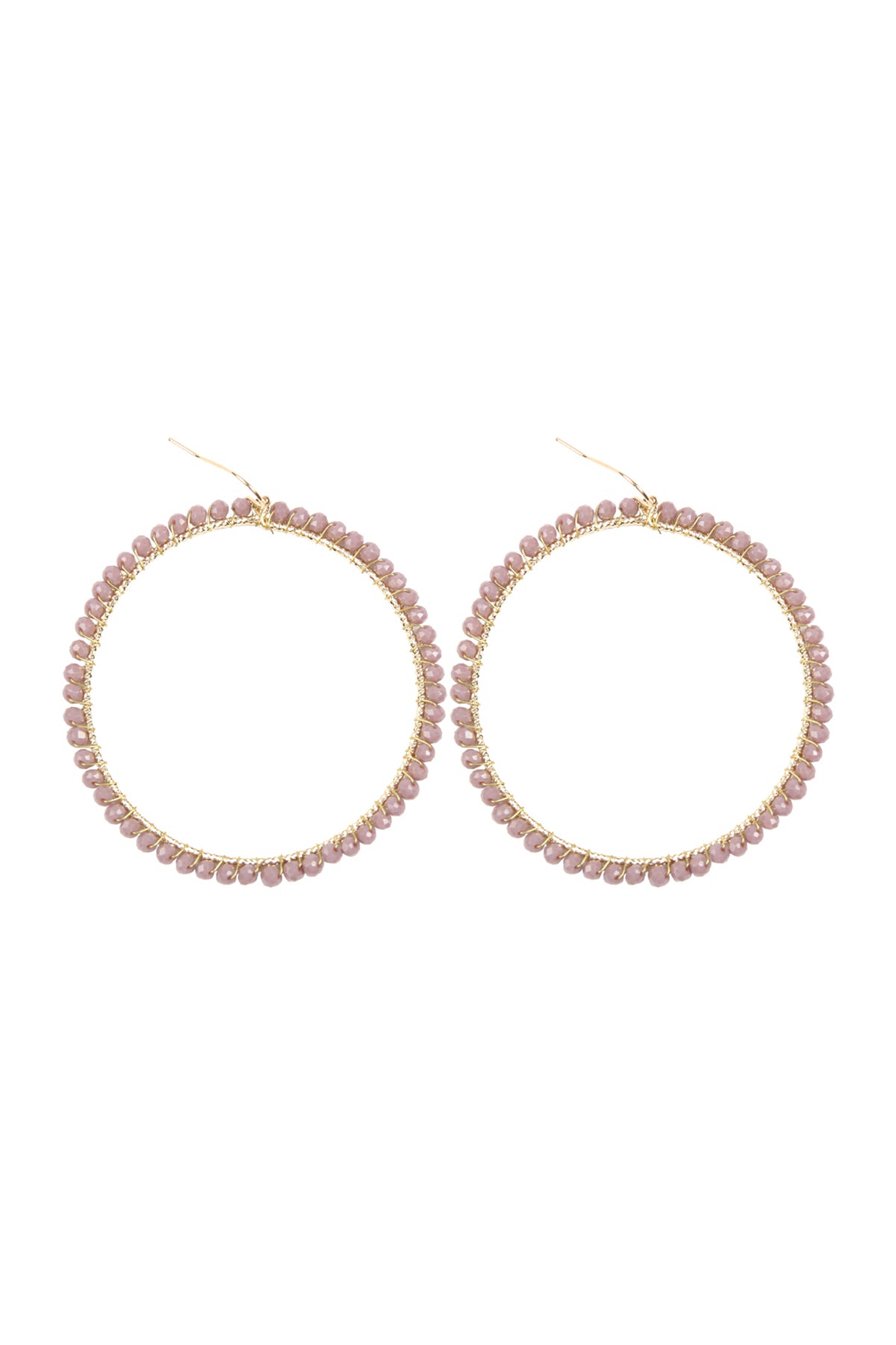 Lavender Wire Hoop With Glass Beads Hook Earrings