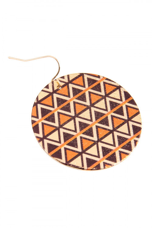 Chevron Disc Hook Drop Earrings