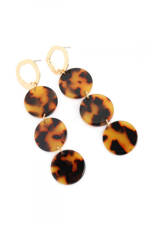 Dangling Circle Tortoise Cetate Earrings