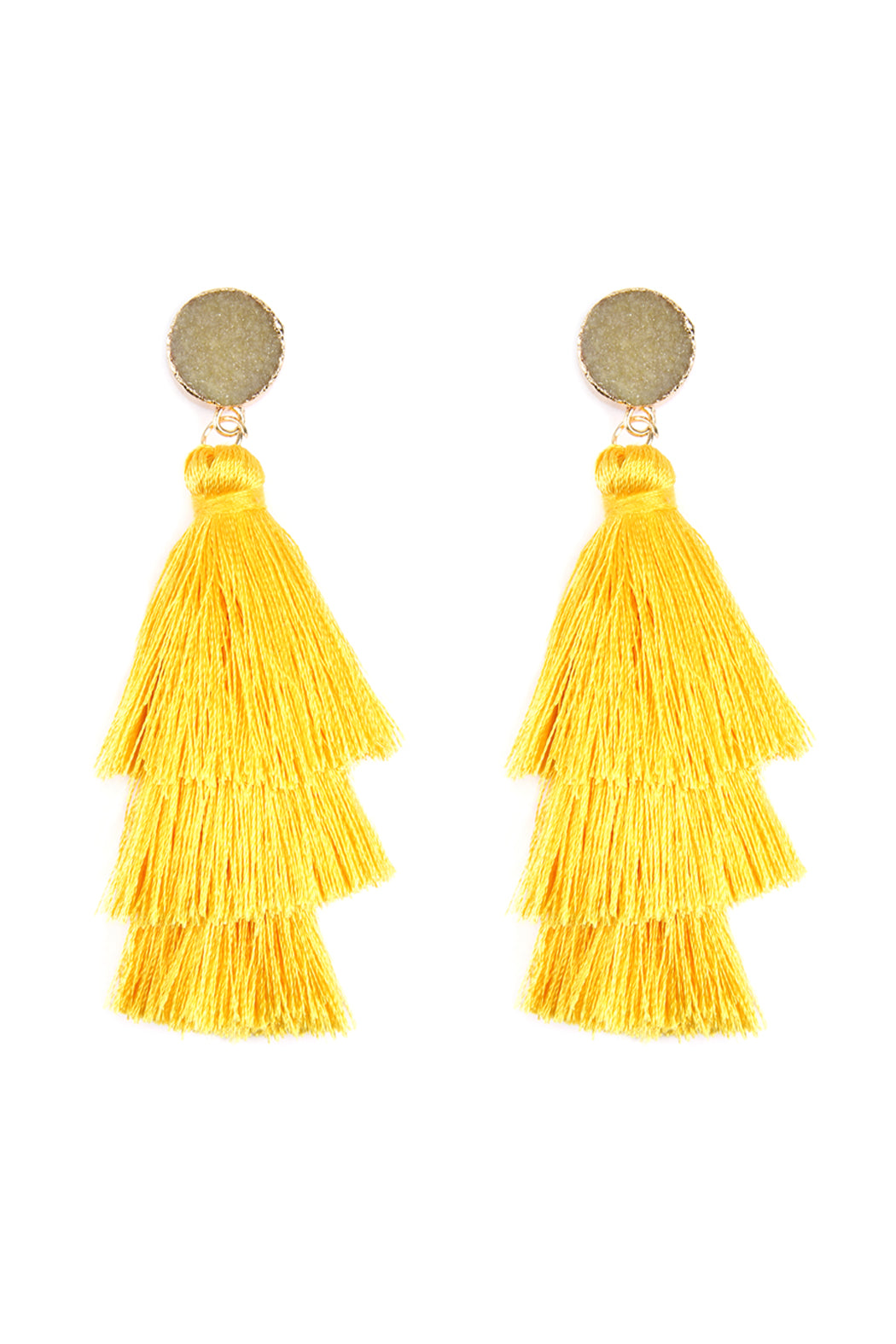 Natural Druzy Post Tassel Drop Earrings Yellow