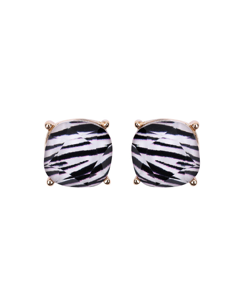 Zebra Faceted Cushion Glitter Acrylic Post Earrings