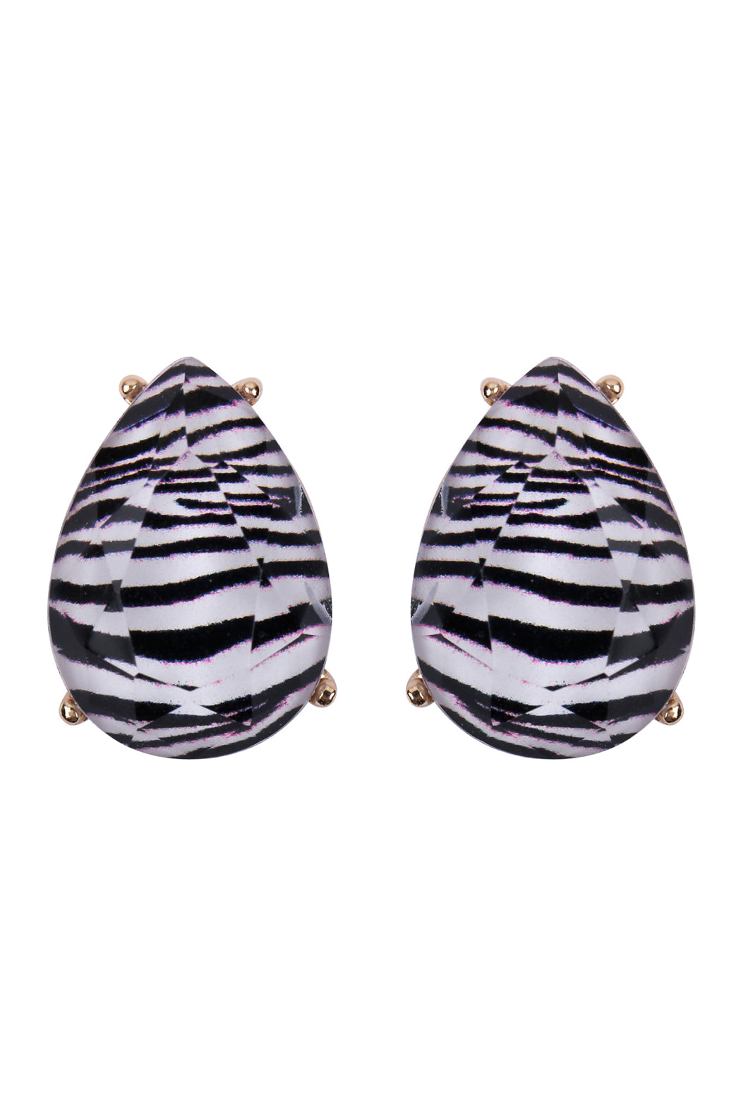 Zebra Teardrop Faceted Acrylic Post Earrings / 6PAIRS