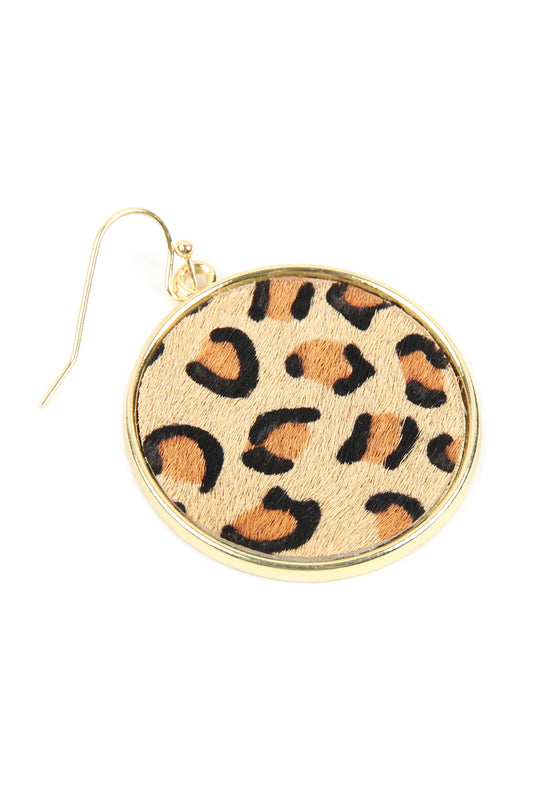 Leopard Printed Leather Circle Drop Earrings