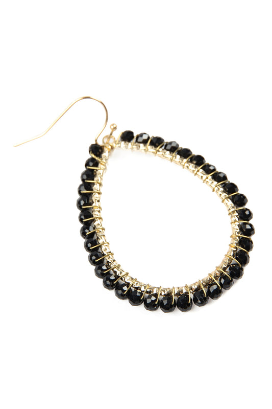 Wire Teardrop Glass Beads Hook Earrings