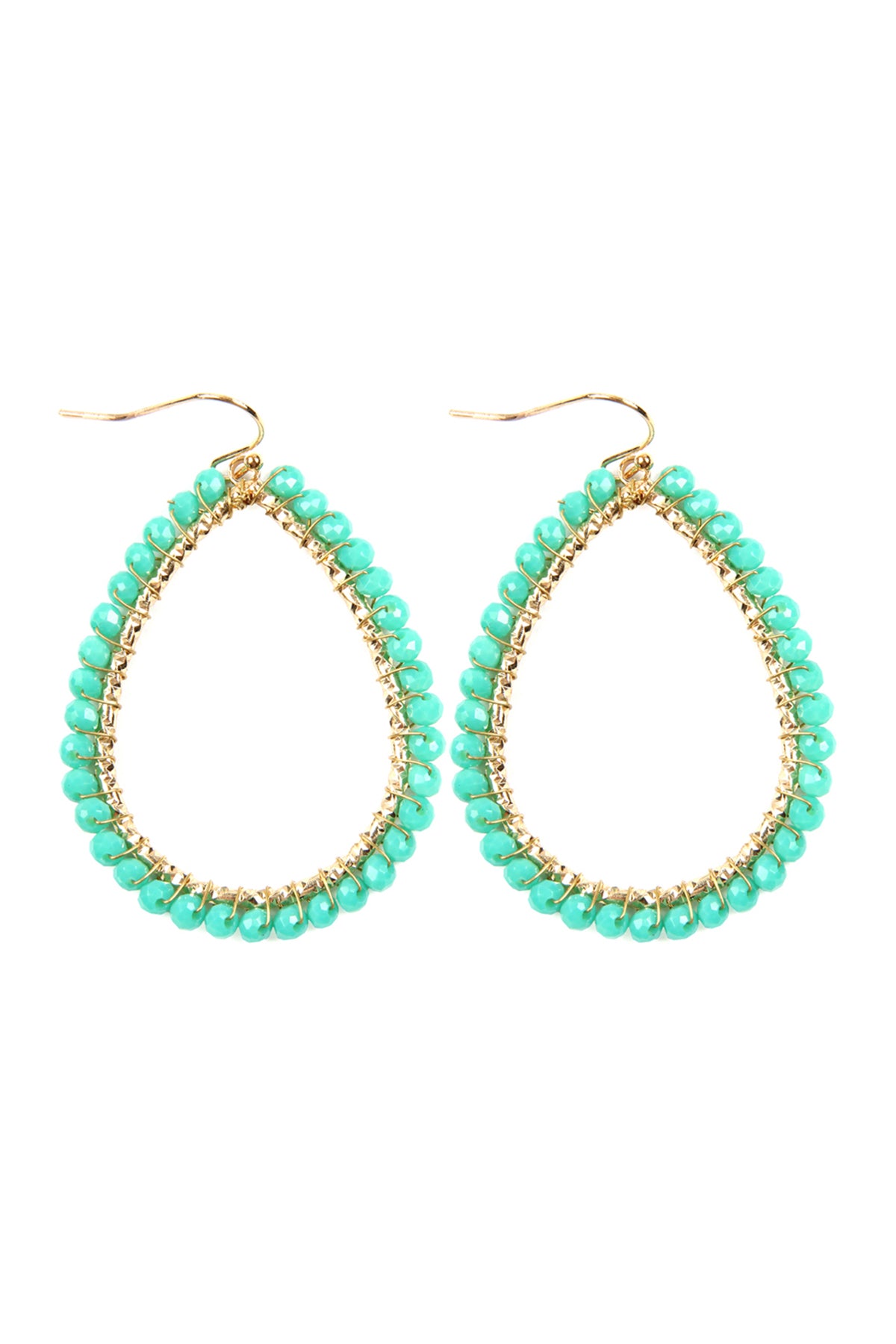 Wire Teardrop Glass Beads Hook Earrings / 6PC
