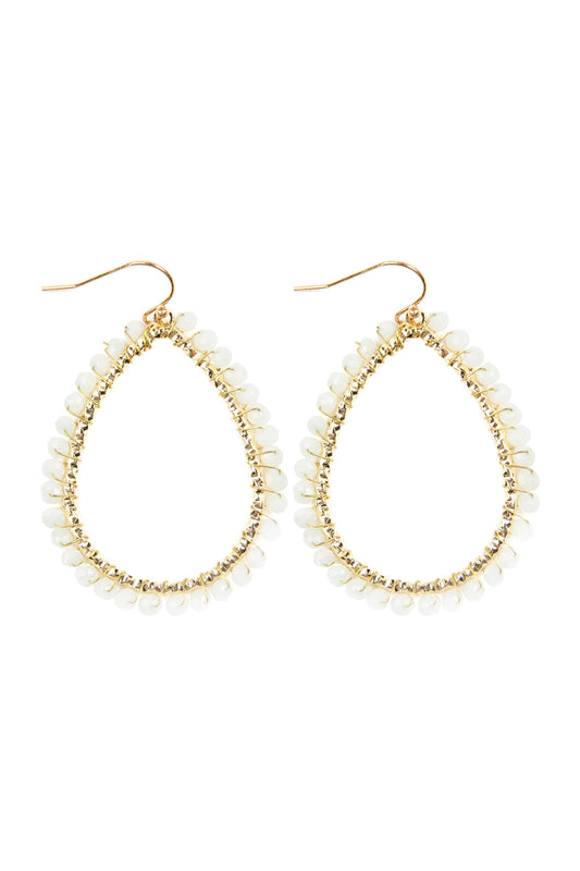 Wire Teardrop Glass Beads Hook Earrings / 6PC