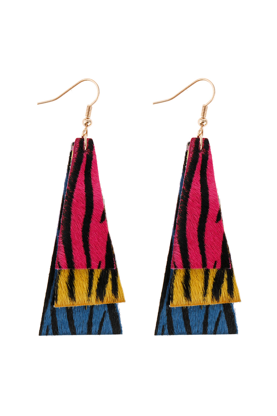 Animal Print Layered Leather Trapezoid Hook Earrings