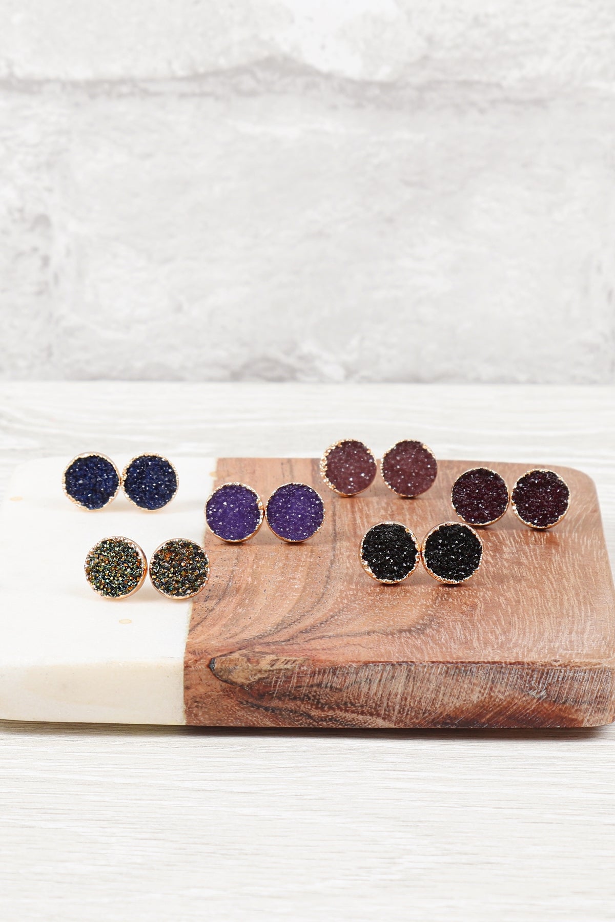 Round Druzy Stud Earrings