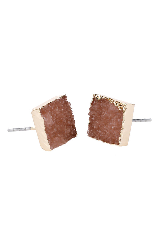 Square Druzy Stone Earrings / 1PAIR