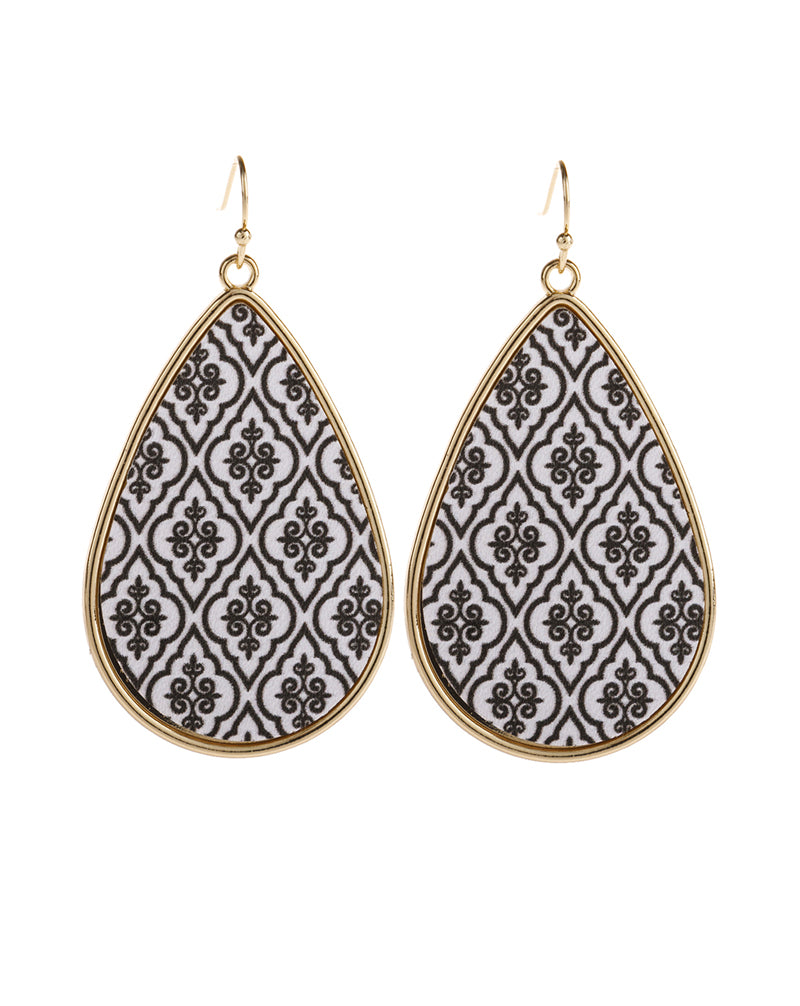 Black Pattern Print Faux Leather Drop Earrings